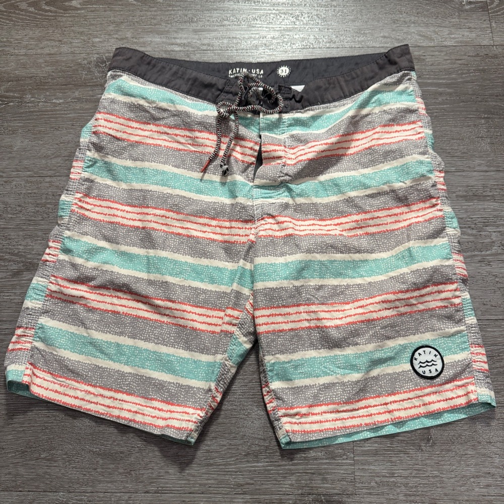 Katin Board Shorts Mens 31 Stripe Surf Swim Trunks Beach Swimwear Outdoor Y2K